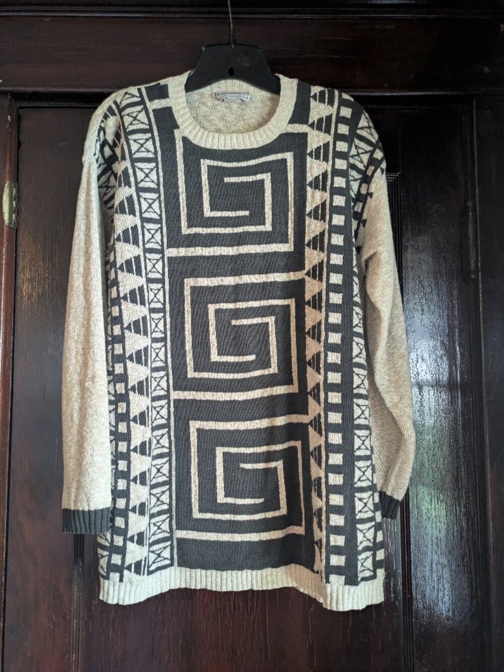 Vintage McNaughton Wear Geometric Black & Cream Cotton/Linen Sweater - M